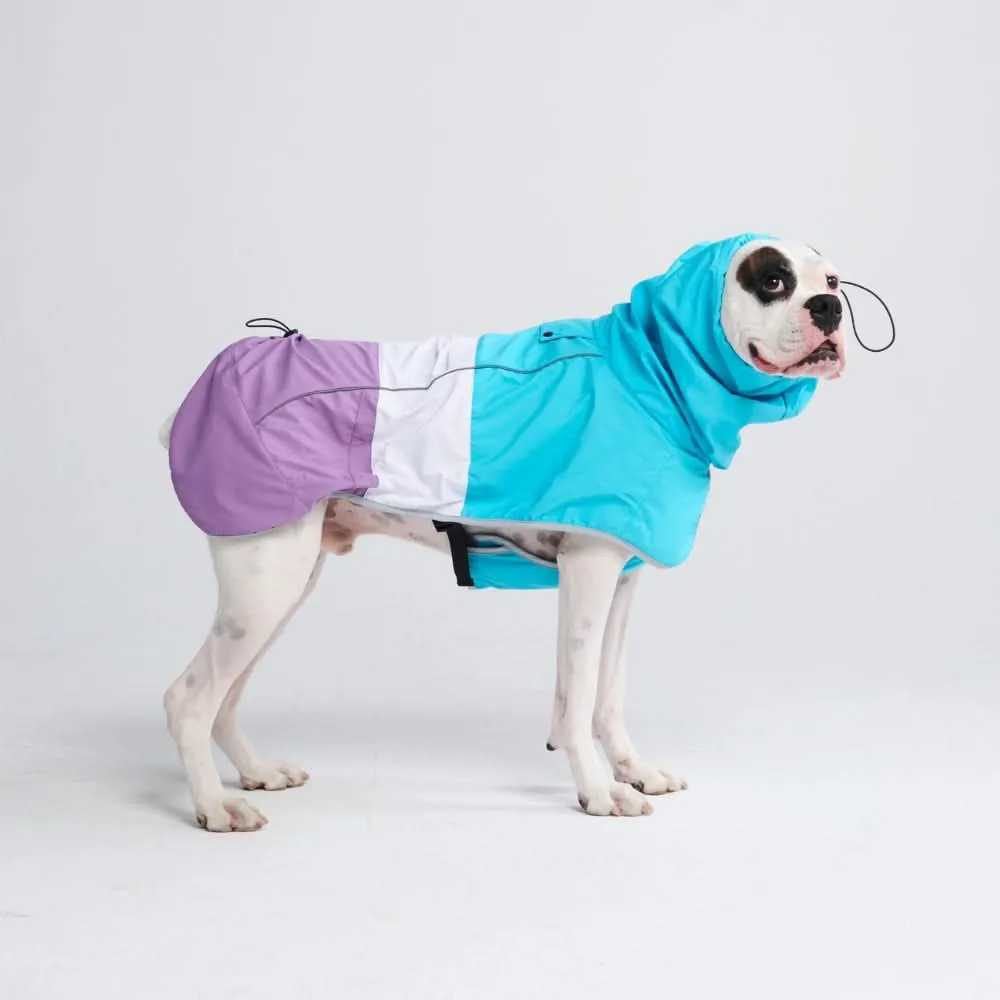 Breatheshield™ Waterproof Dog Raincoat - Stylish Aqua, White & Purple Design