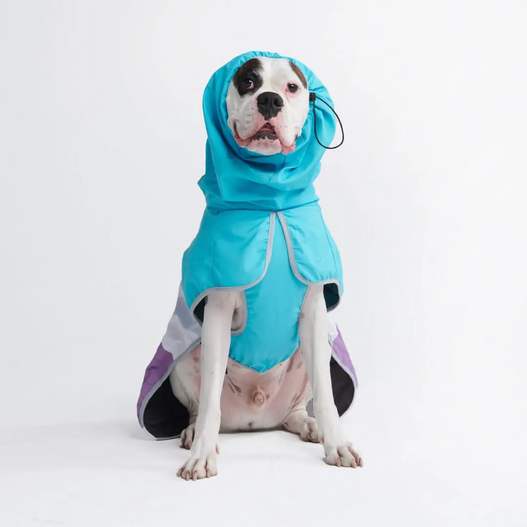 Breatheshield™ Waterproof Dog Raincoat - Stylish Aqua, White & Purple Design