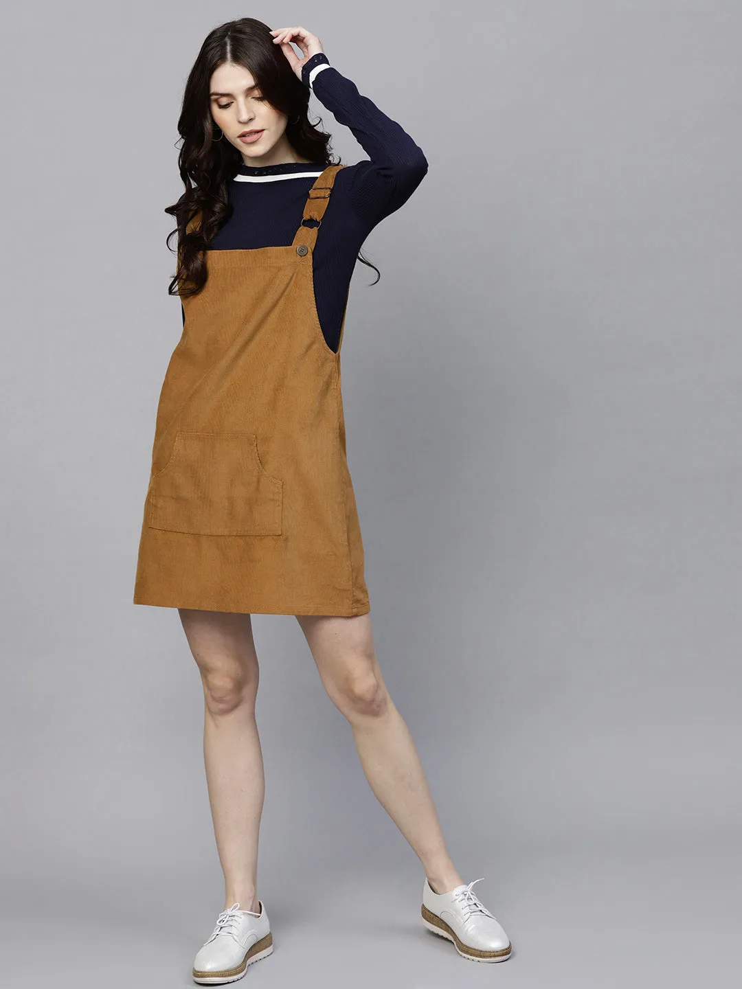 Brown Kangaroo Pocket Corduroy Pinafore