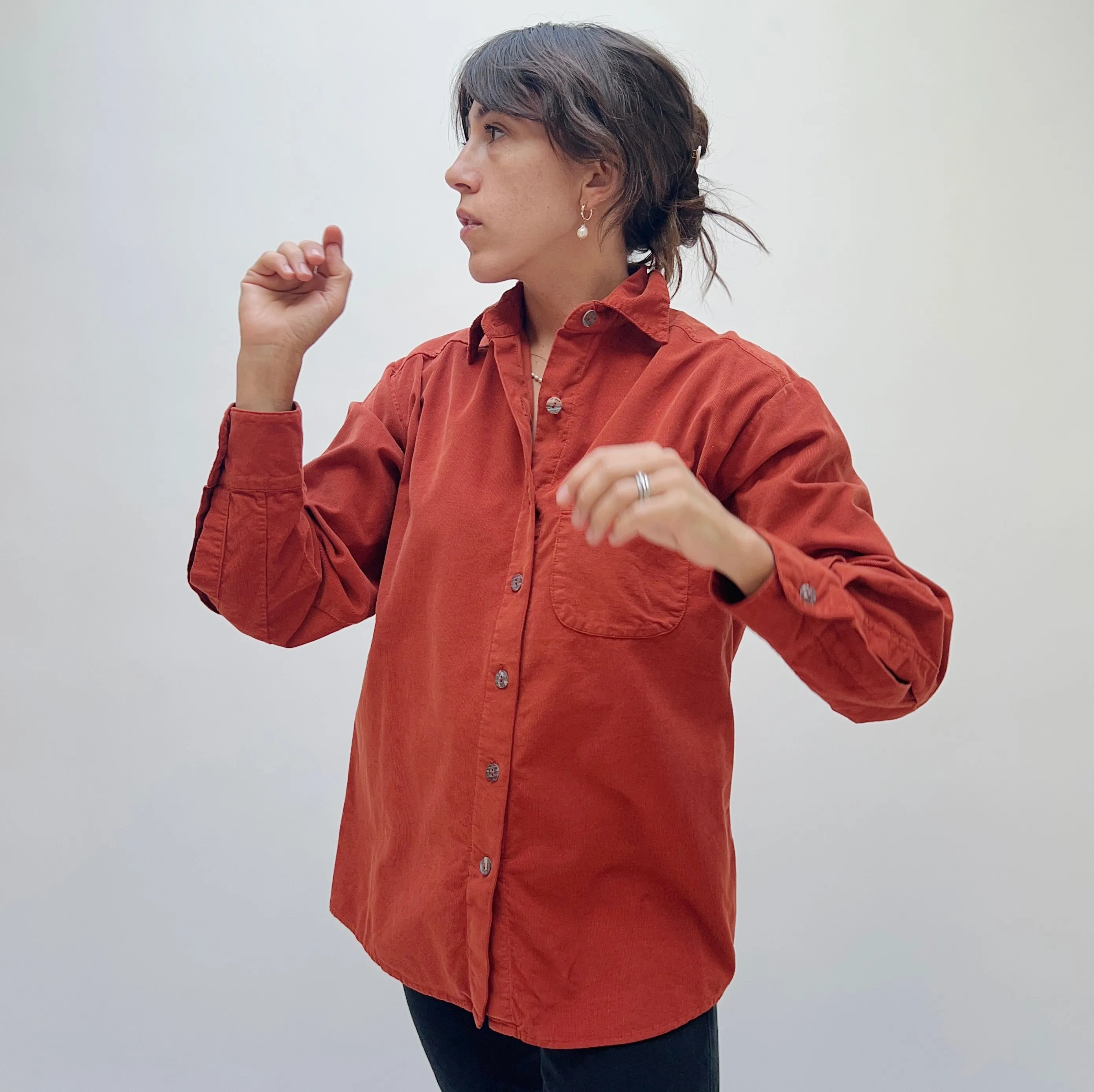Bryn Walker | Corduroy Boyfriend Button Down in Aperitivo