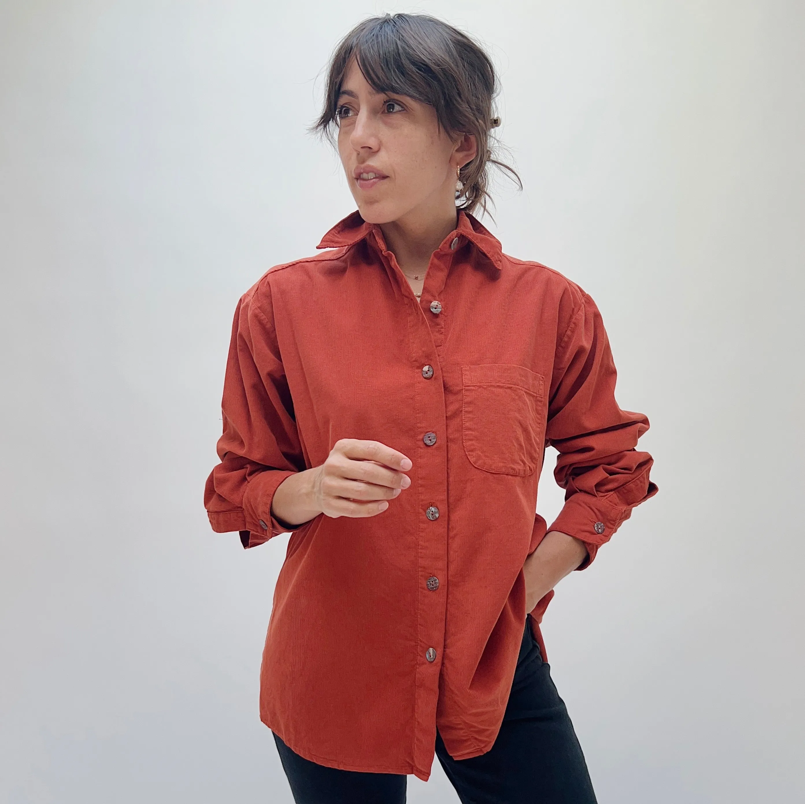 Bryn Walker | Corduroy Boyfriend Button Down in Aperitivo