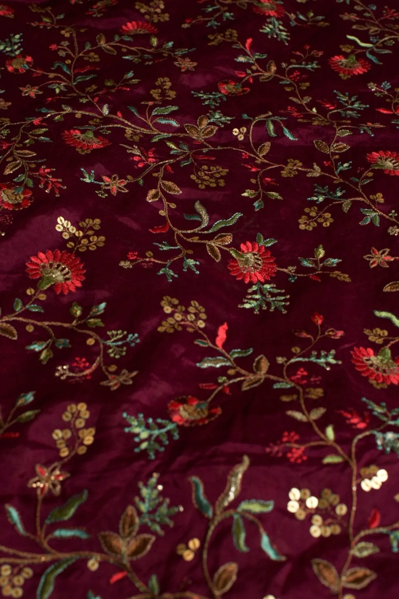 BURGUNDY EMBROIDERED SILK B32-49