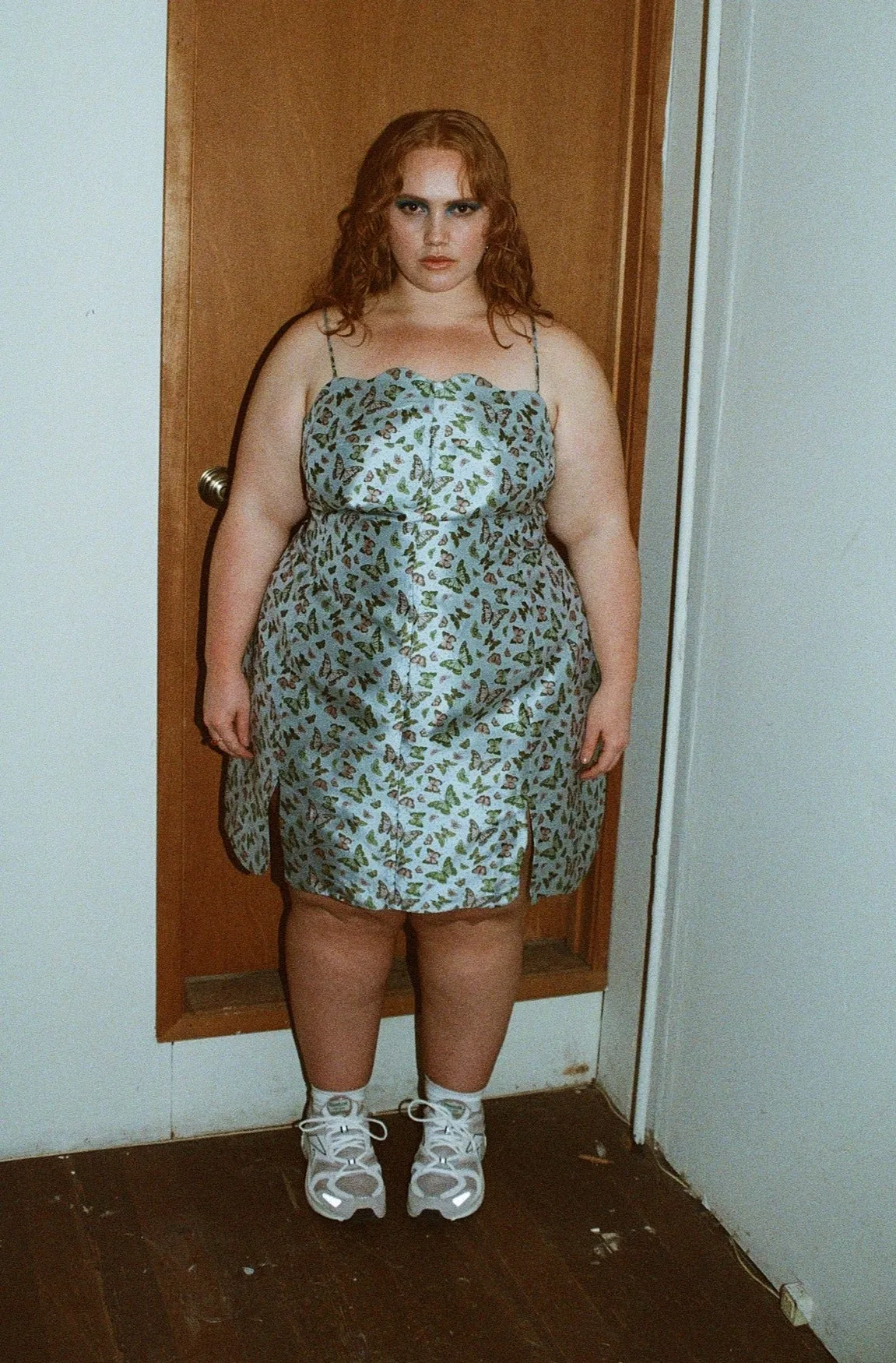 Butterfly satin ink stain dress