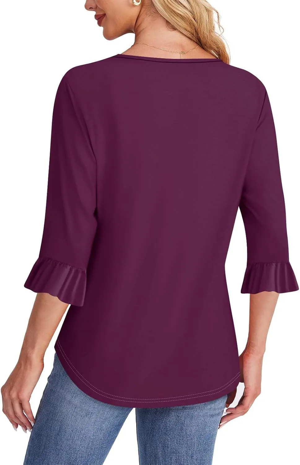ChicCrate 3/4 Length Sleeve Womens Tops Dressy Casual Shirts Front Pleated Fasion Trendy 2025 Summer Blouses