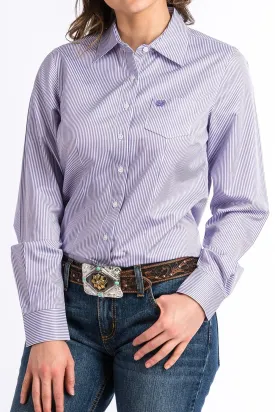 CINCH WOMENS TENCEL PURPLE AND WHITE STRIPE BUTTON-UP SHIRT MSW9164087