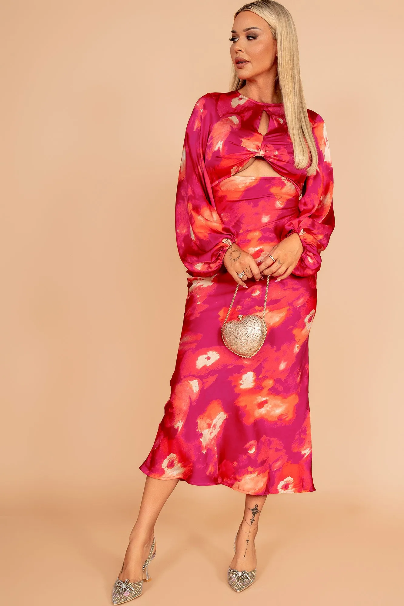 Clara Pink Satin Print Dress