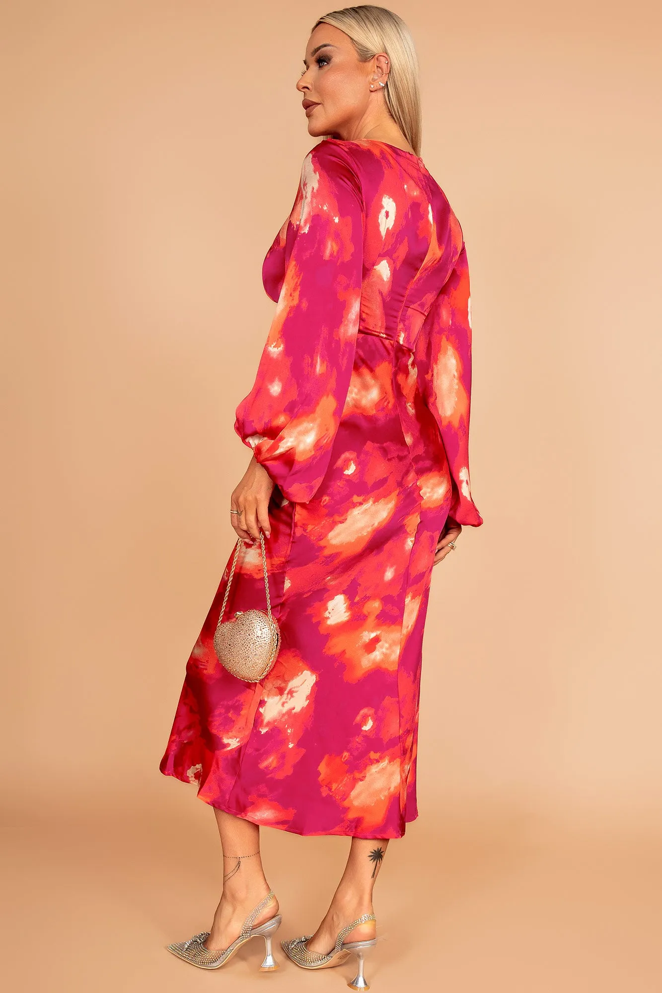 Clara Pink Satin Print Dress