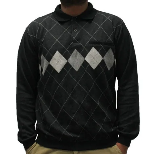 Classics By Palmland Allover Long Sleeve Banded Bottom 6198-117BT Black Big and Tall