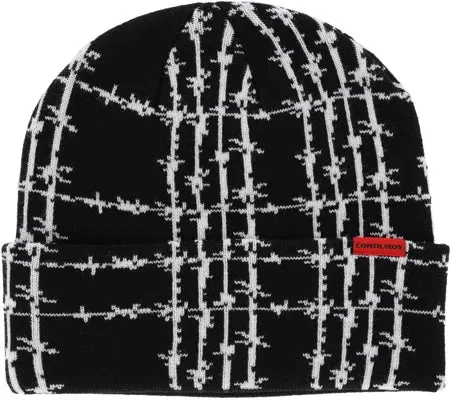 Corduroy Headwear Barbed Plaid Beanie - Black