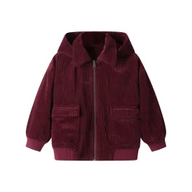 corduroy hooded bomber - burgundy