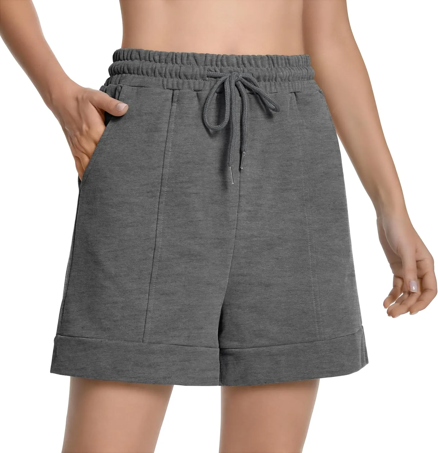 Cotton High Waisted Sweat Drawstring Casual Shorts with Pockets Summer Shorts Women