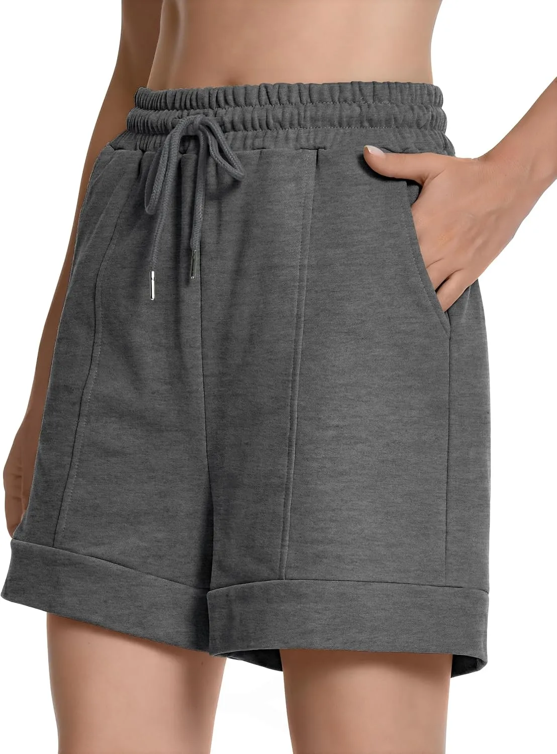 Cotton High Waisted Sweat Drawstring Casual Shorts with Pockets Summer Shorts Women