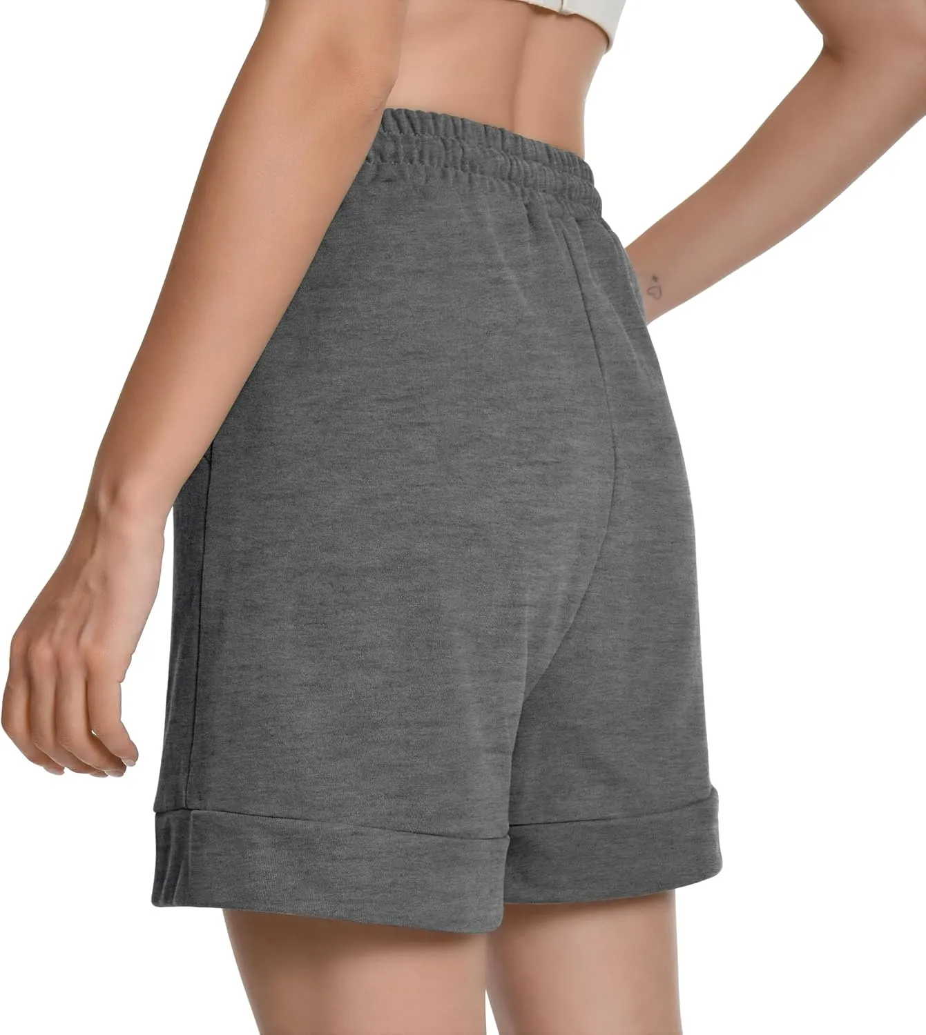 Cotton High Waisted Sweat Drawstring Casual Shorts with Pockets Summer Shorts Women