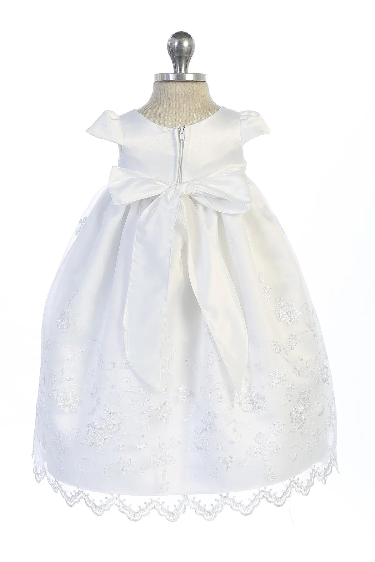 Cross Embroidered Christening Baby Gown with Matching Bonnet