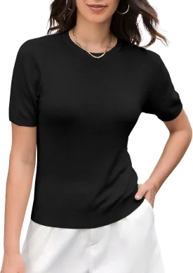 DAIMIDY Women's Short Sleeve Crew Neck Sweaters Lightweight Summer Sweater Casual Knit Pullover Tops
