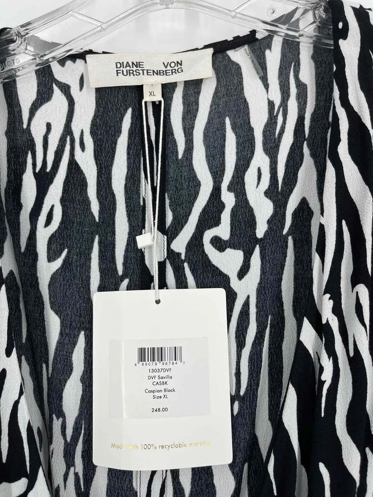 Diane Von Furstenberg Size XL Black/White Print Wrap NEW Designer Dress