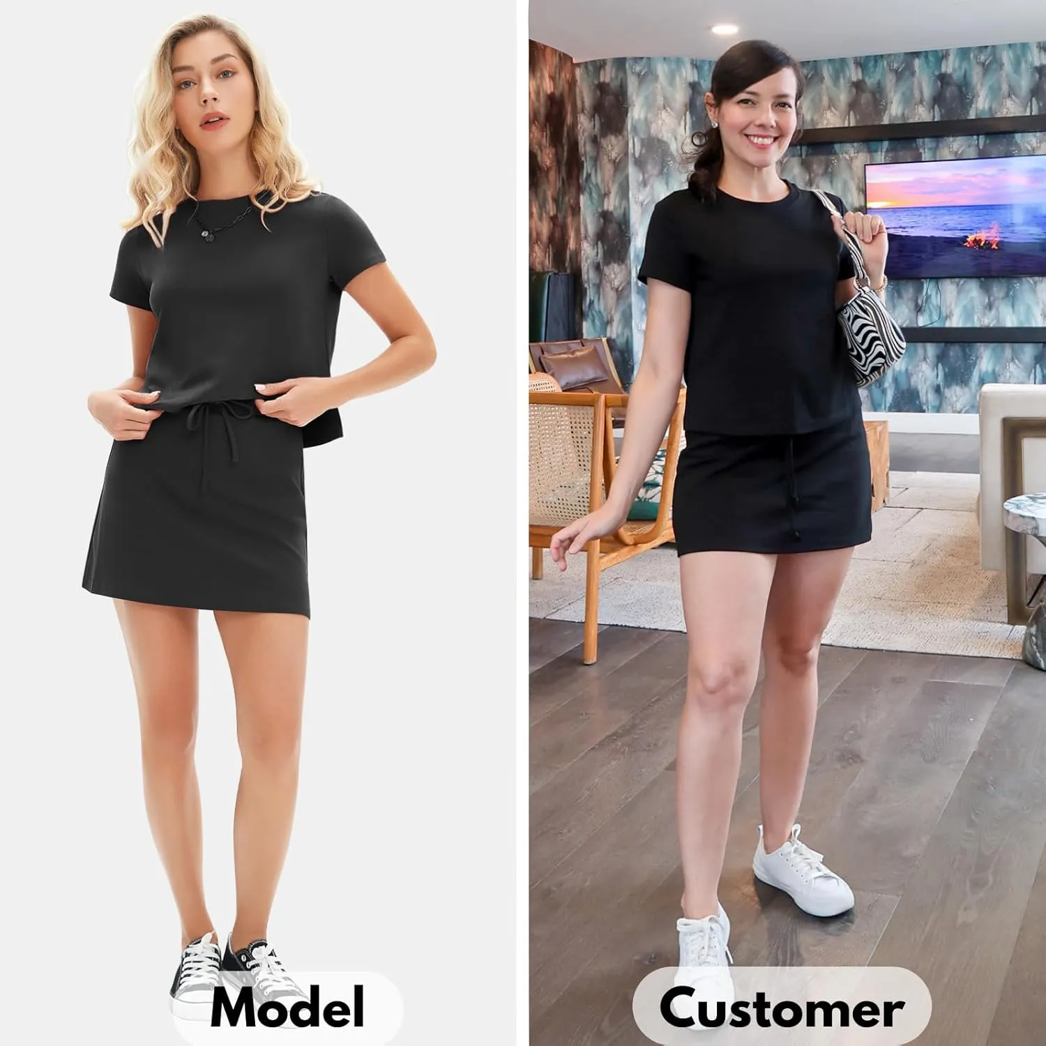 EXLURA Womens Summer 2 Piece Short Skirt Sets Short Sleeve Tshirt Matching Tennis Skort Dressy Cotton Travel Vacation Outfits