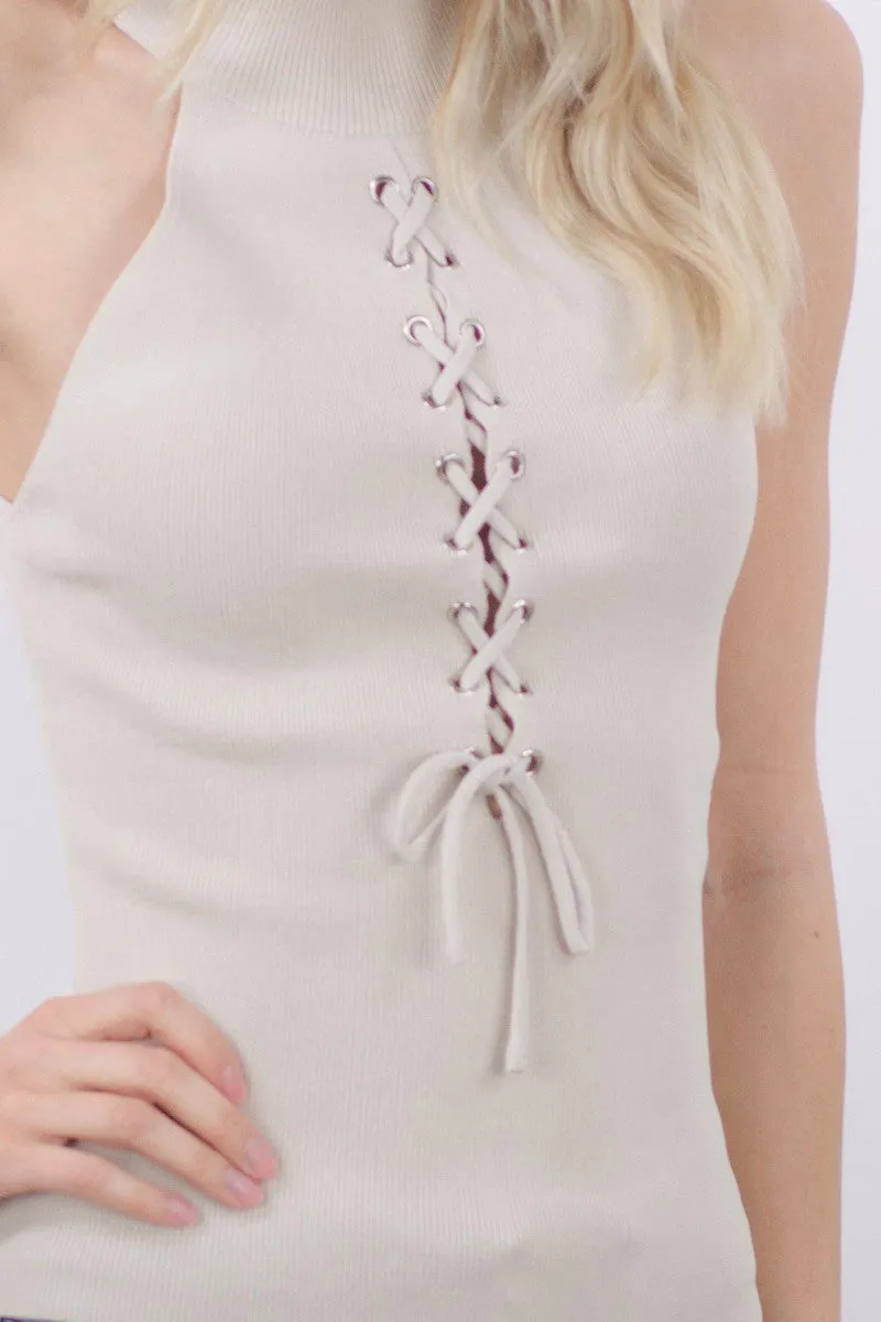 EYELET LACE UP TOP