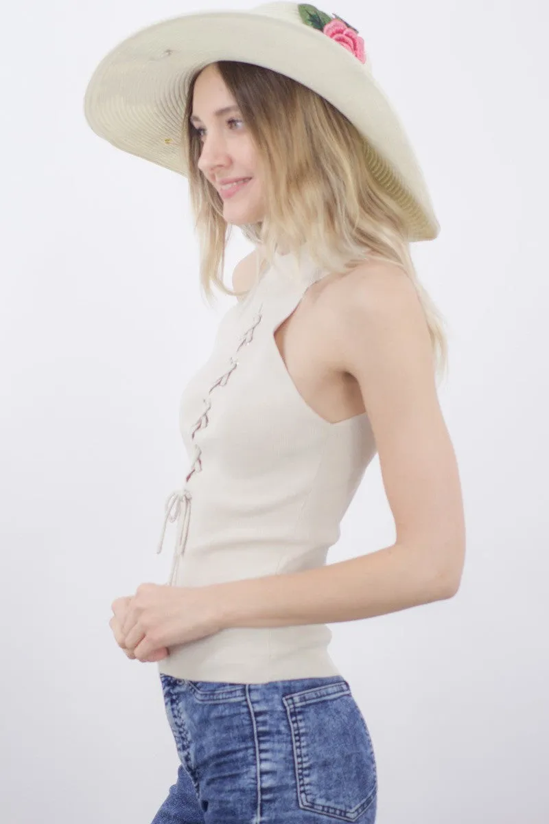 EYELET LACE UP TOP