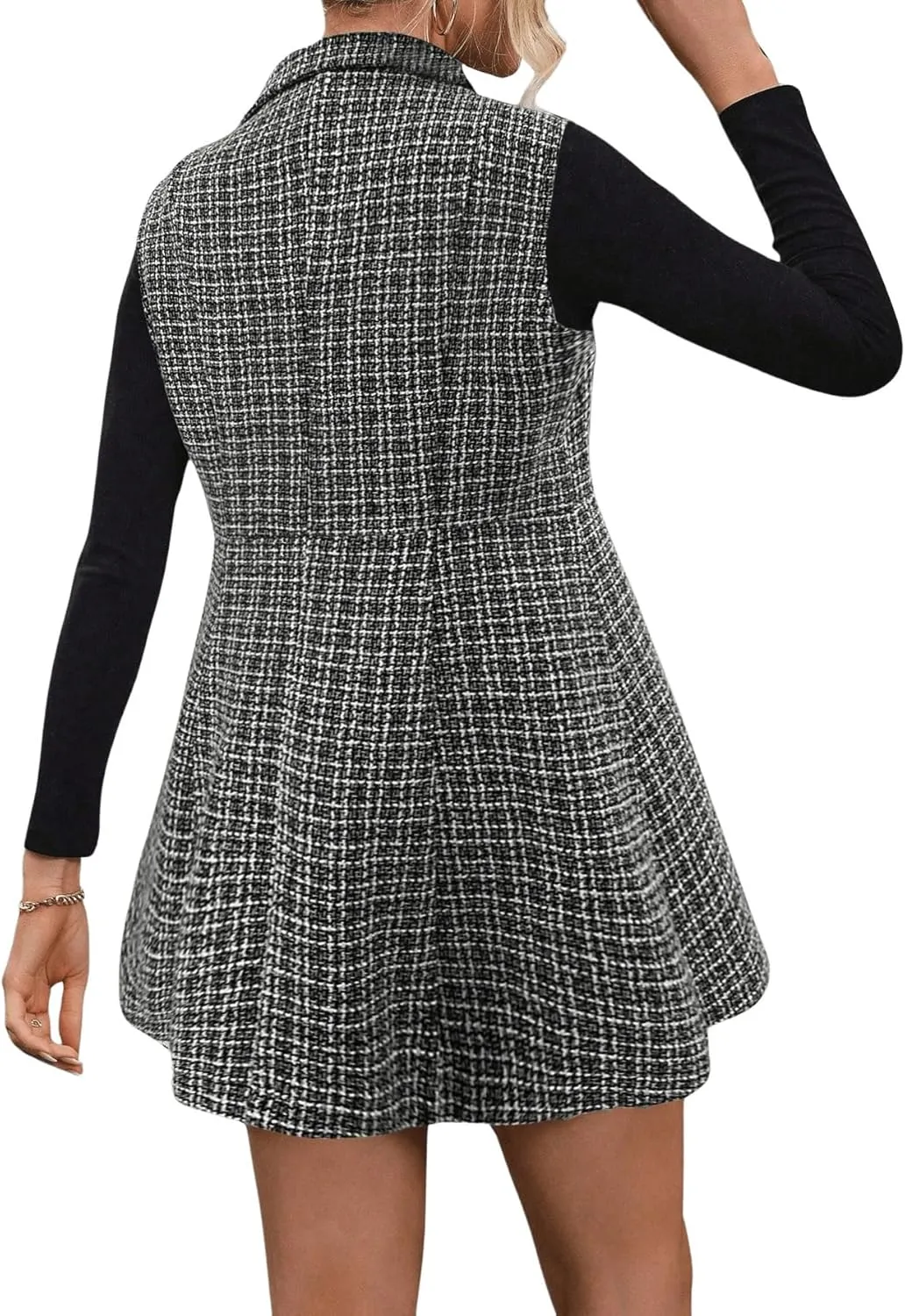 Floerns Women's 2 Piece Outfit Workwear Plaid Print Lapel Neck Vest Blazer and Skirt Set