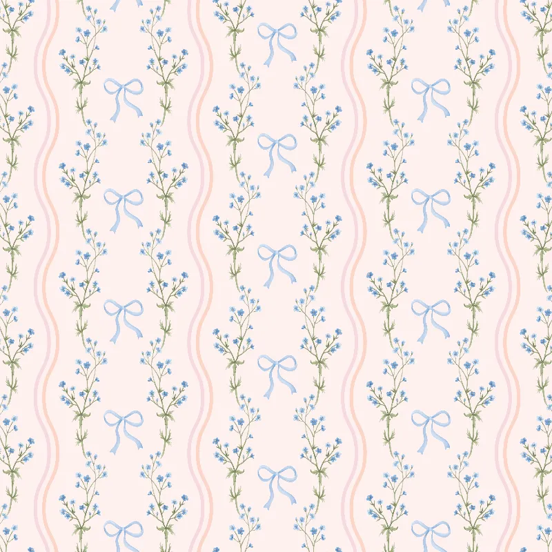 Floral Bow Wavy Stripe Wrapping Paper Sheets