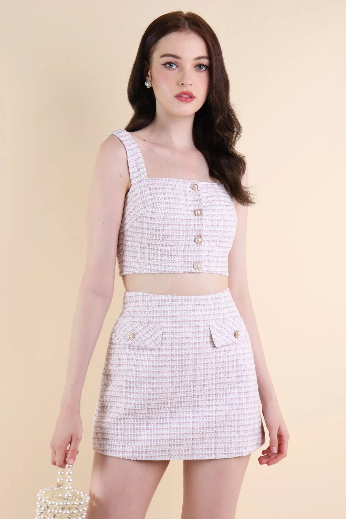 FRANCES TWEED 2-PC SKORTS SET IN PINK