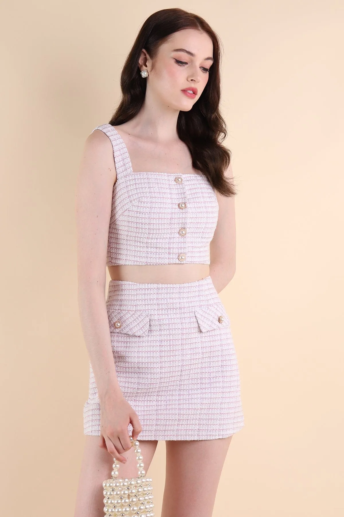 FRANCES TWEED 2-PC SKORTS SET IN PINK