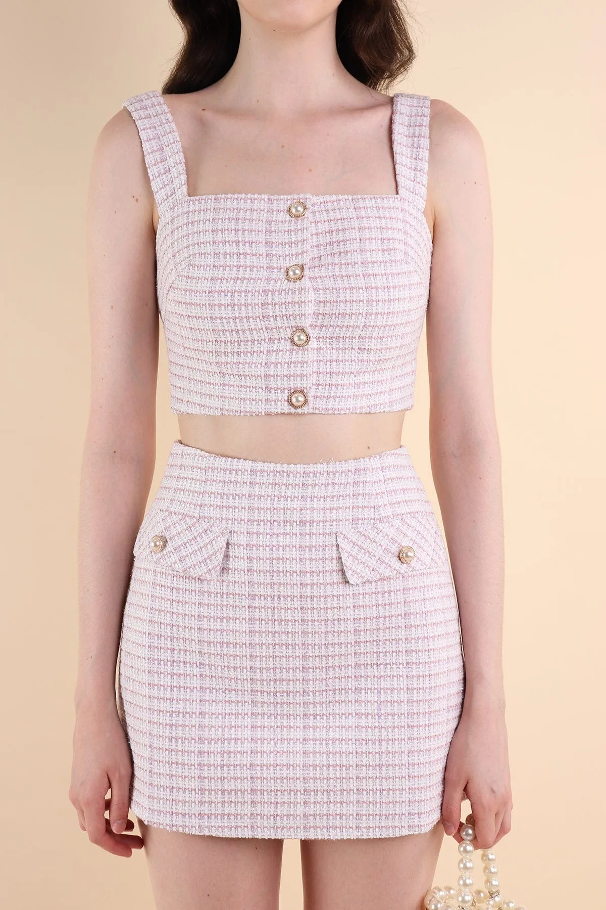 FRANCES TWEED 2-PC SKORTS SET IN PINK