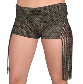 Gold Print Side Macrame Shorts