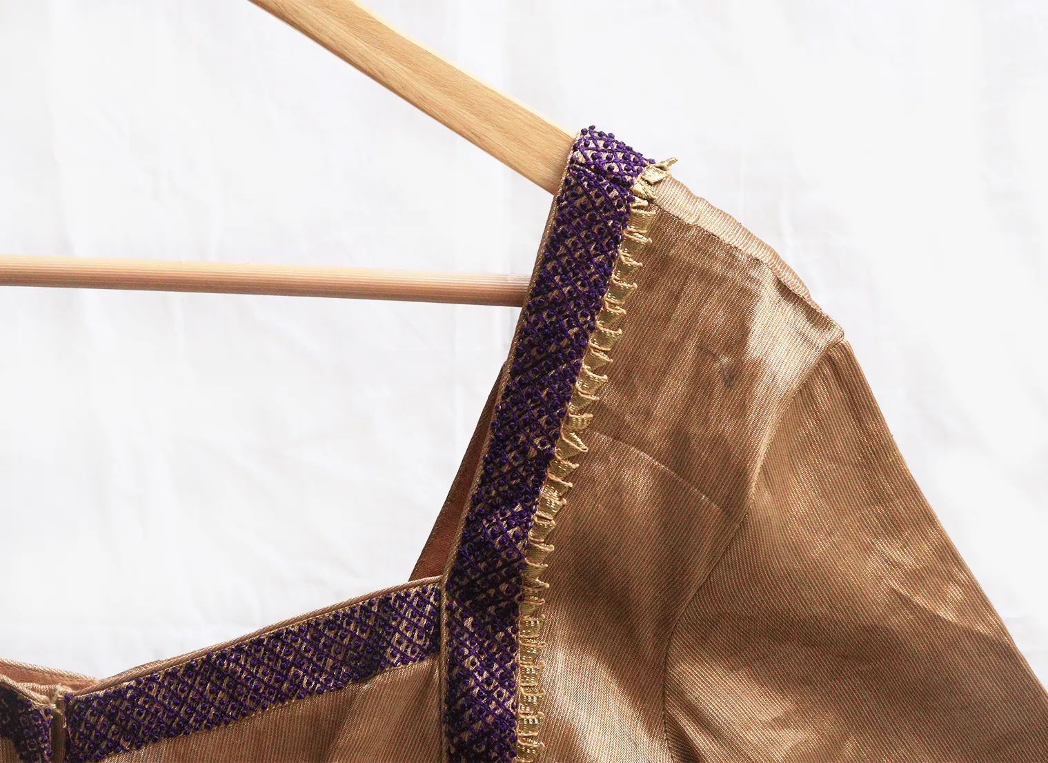 Golden Brown,Kanjeevaram tissue, Hand embroidery blouse