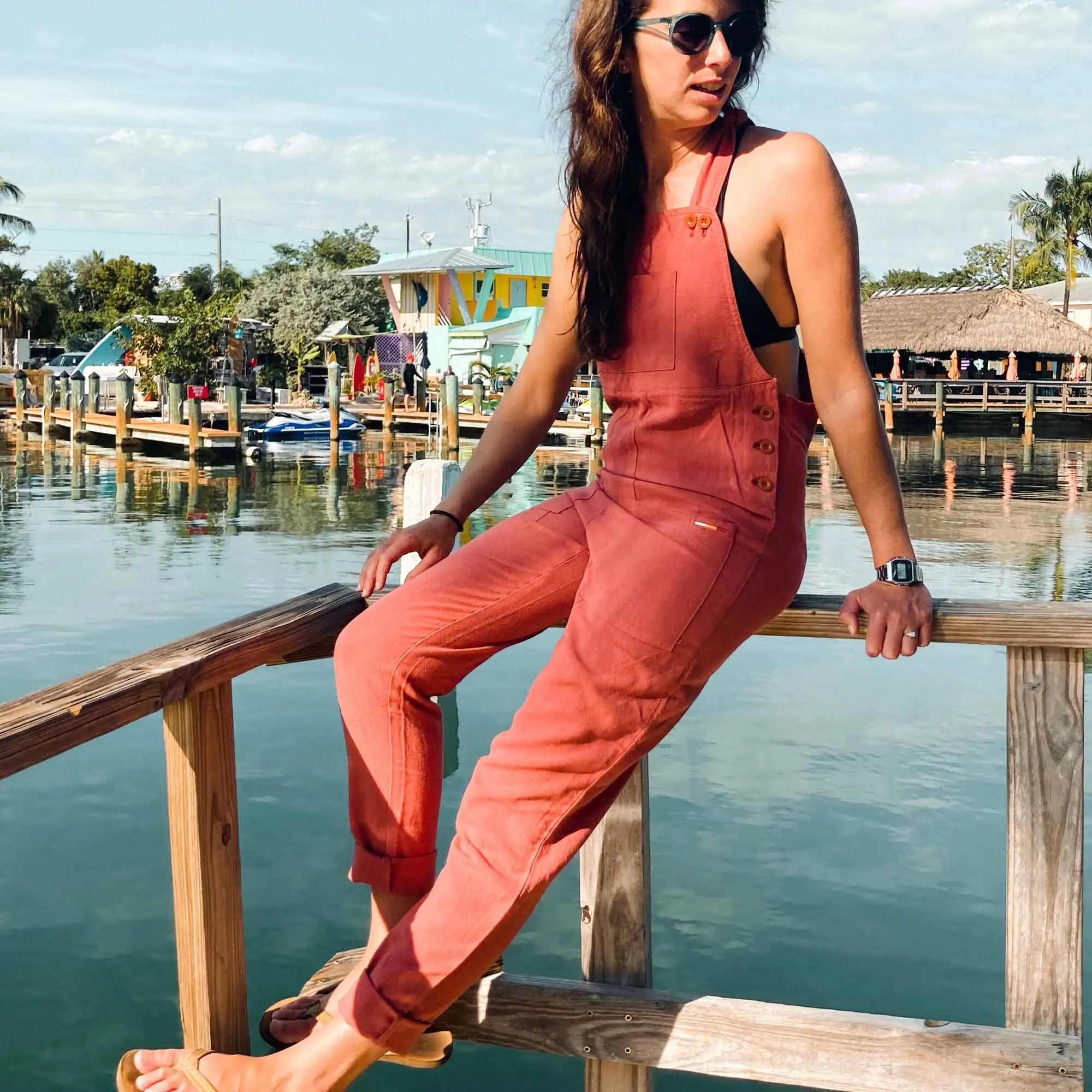 Hemp Cotton Overalls - Coral