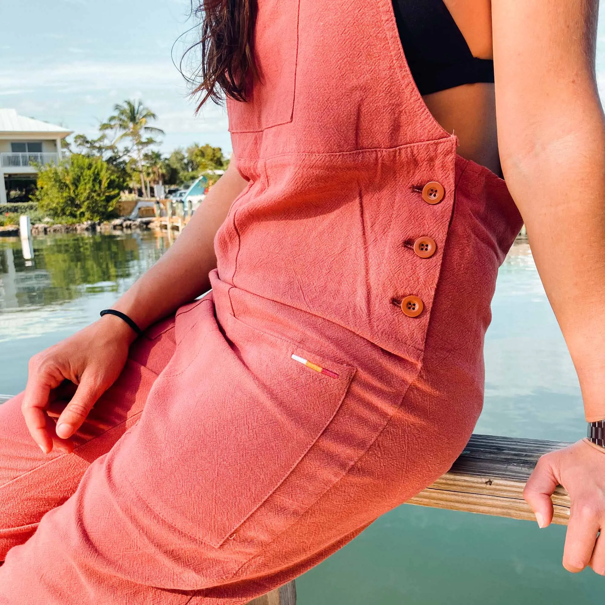 Hemp Cotton Overalls - Coral