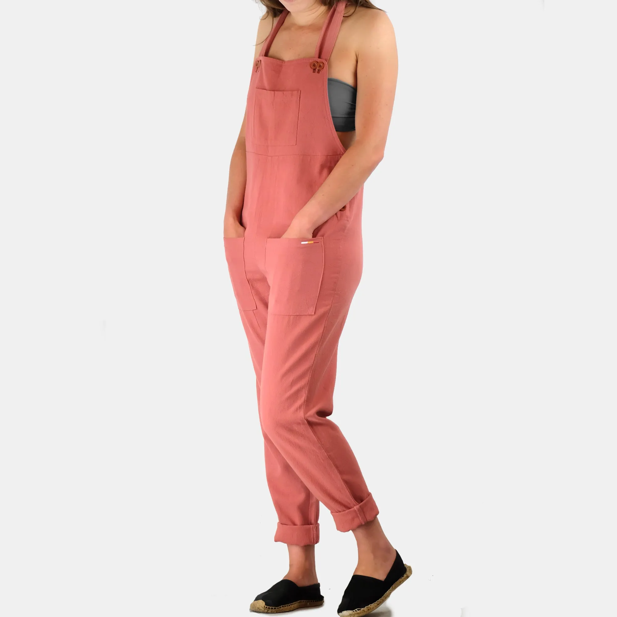Hemp Cotton Overalls - Coral