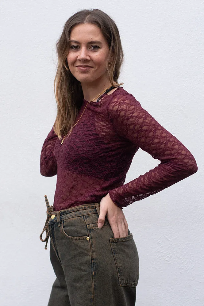 ICHI Perla Fig Lace Top