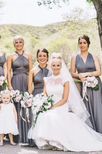 infinite gray bridesmaid dresses long convertible cheap custom wedding party dresses 2021