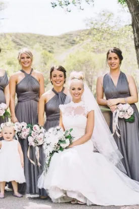 infinite gray bridesmaid dresses long convertible cheap custom wedding party dresses 2021
