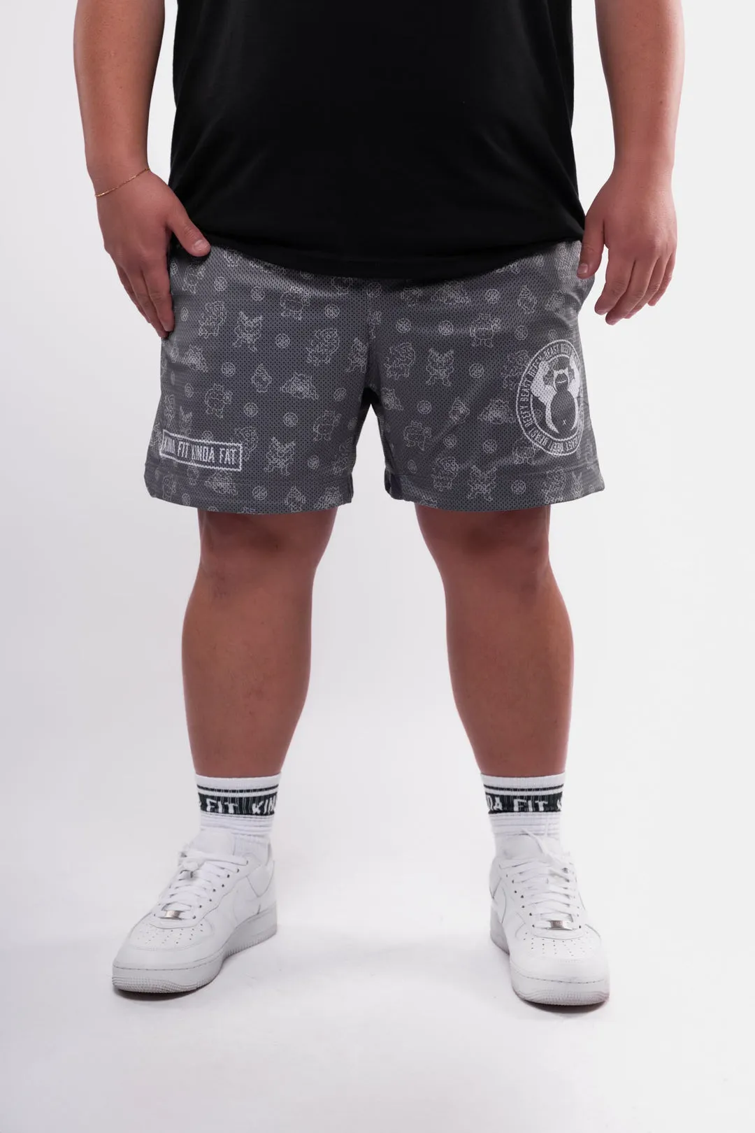 Kinda Fit Kinda Fat Beefy Beast Signature 5.5" Mesh Shorts (Grey)