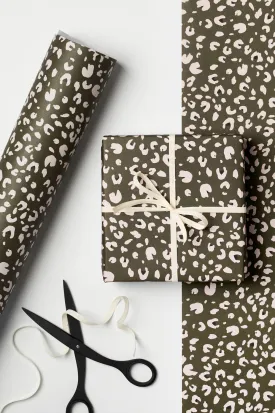 Kinshipped Moss Green Leopard Print Gift Wrap