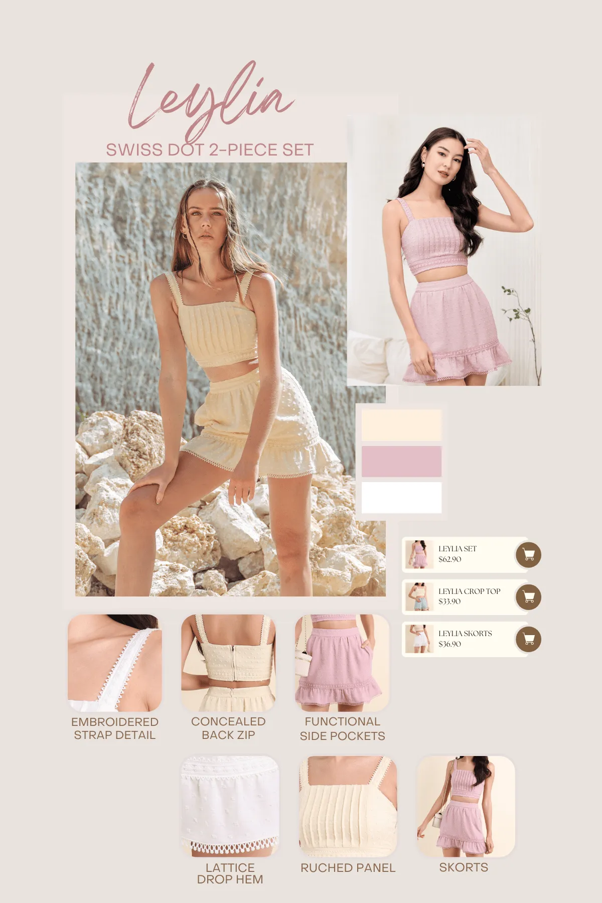 LEYLIA SWISS DOT A-LINE SKORTS IN PALE DAFFODIL
