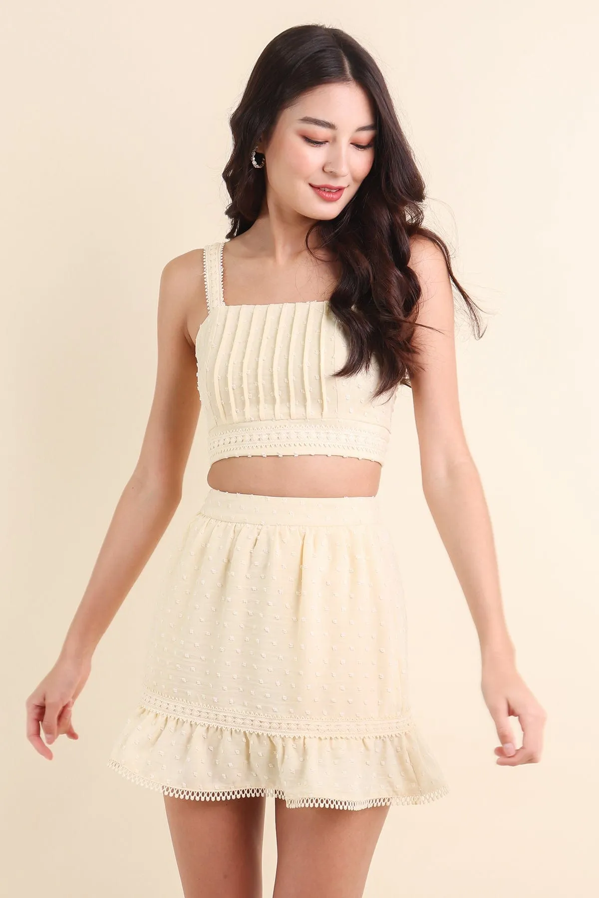 LEYLIA SWISS DOT A-LINE SKORTS IN PALE DAFFODIL