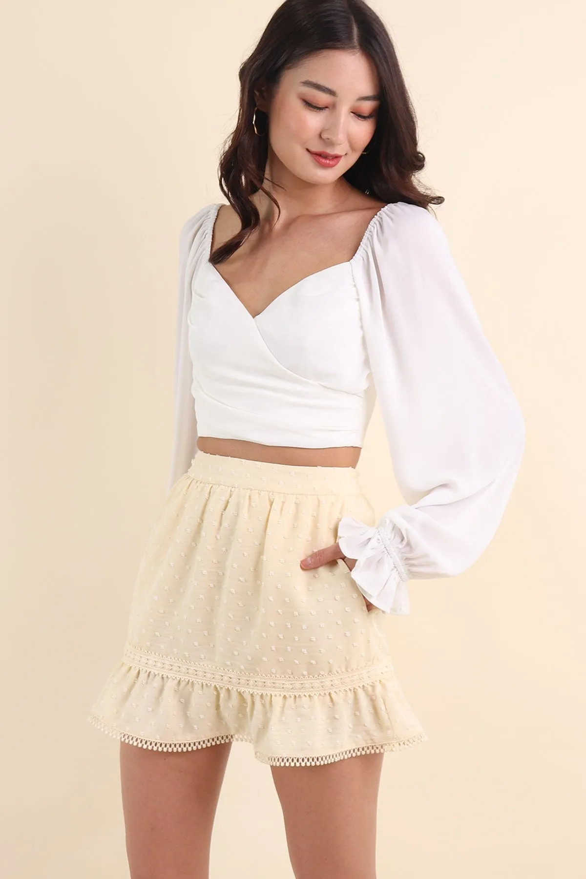 LEYLIA SWISS DOT A-LINE SKORTS IN PALE DAFFODIL