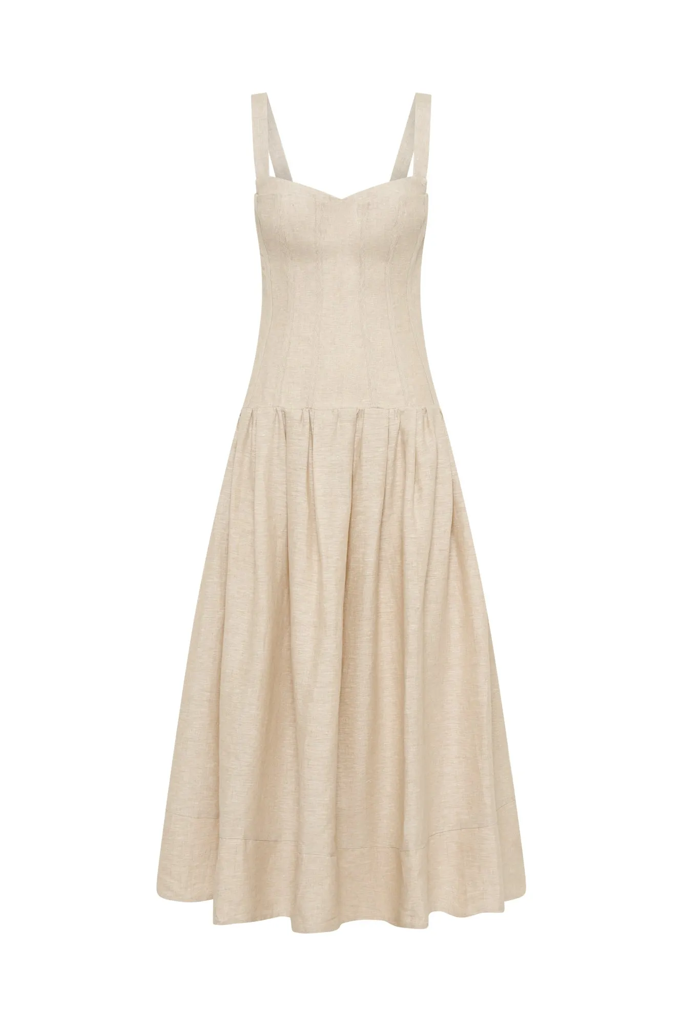 MAKENNA DROP WAIST CORSET MIDI DRESS - OAT