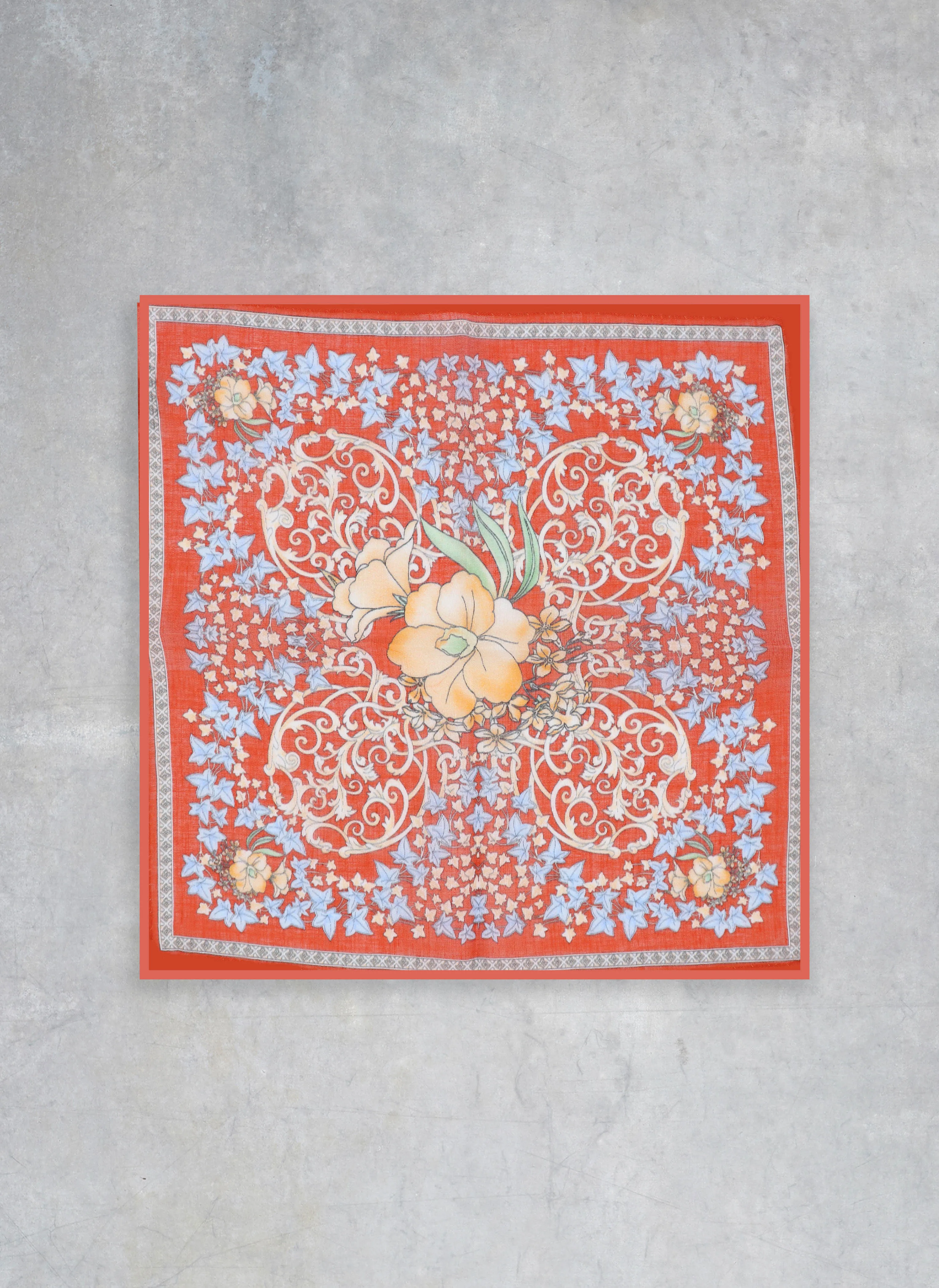 Men's Motif Silk Pocket Square in Orange