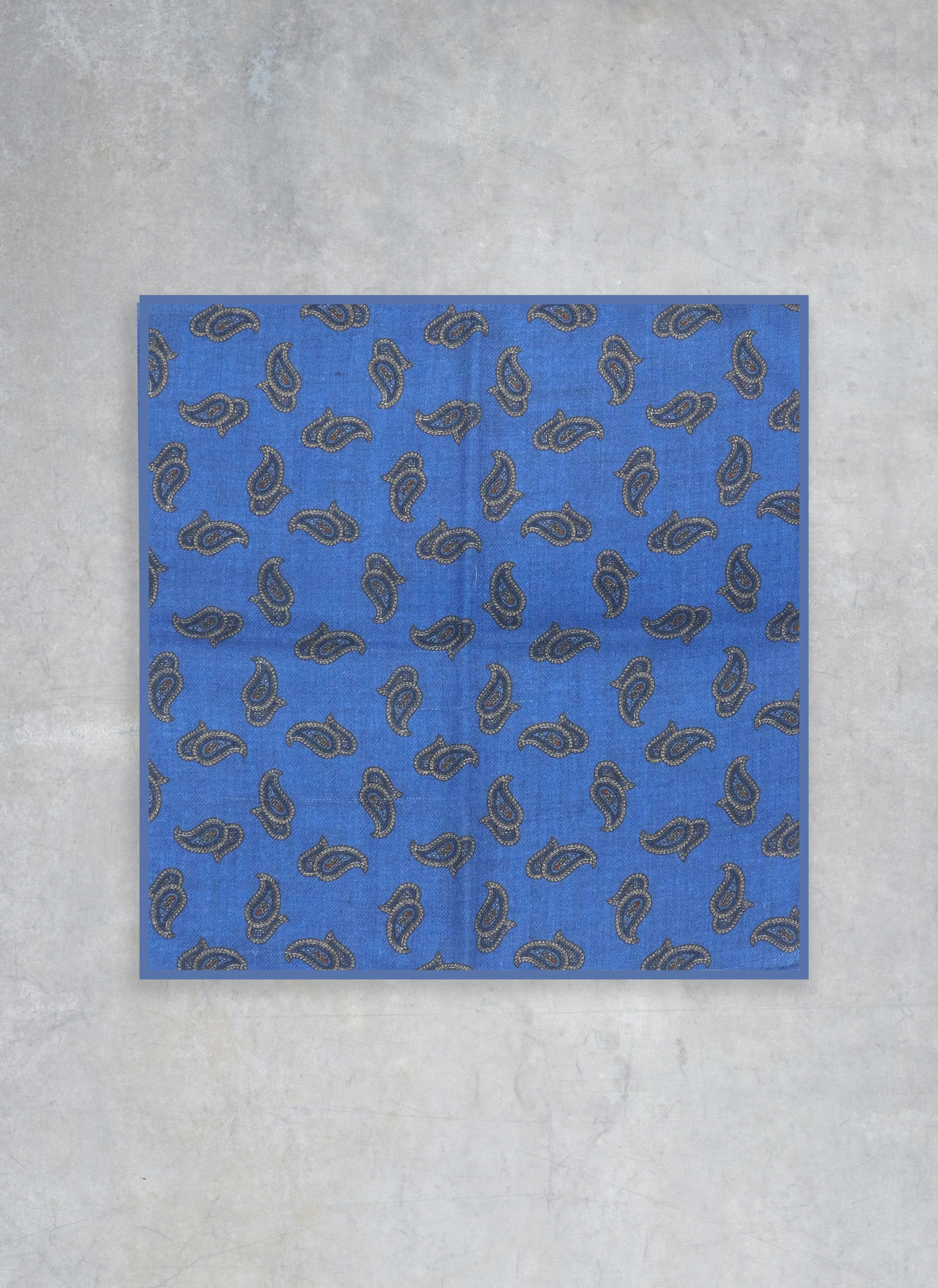 Men's Paisley Wool Pocket Square in Blue