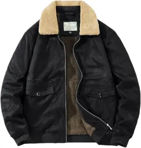 Mens Winter Suede Leather Jackets Fleece Lined Vintage Overcoat Outwear Coats for Male Warm Windbreak