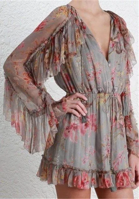 'Mercer' Floating Ruffled Floral-Print Silk Georgette Playsuit