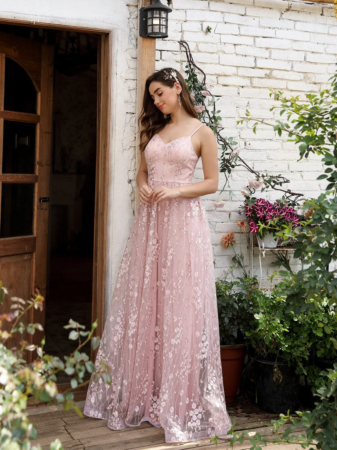 Mesh embroidery backless elegant evening Party dress