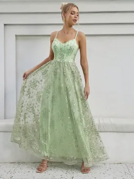 Mesh embroidery backless elegant evening Party dress