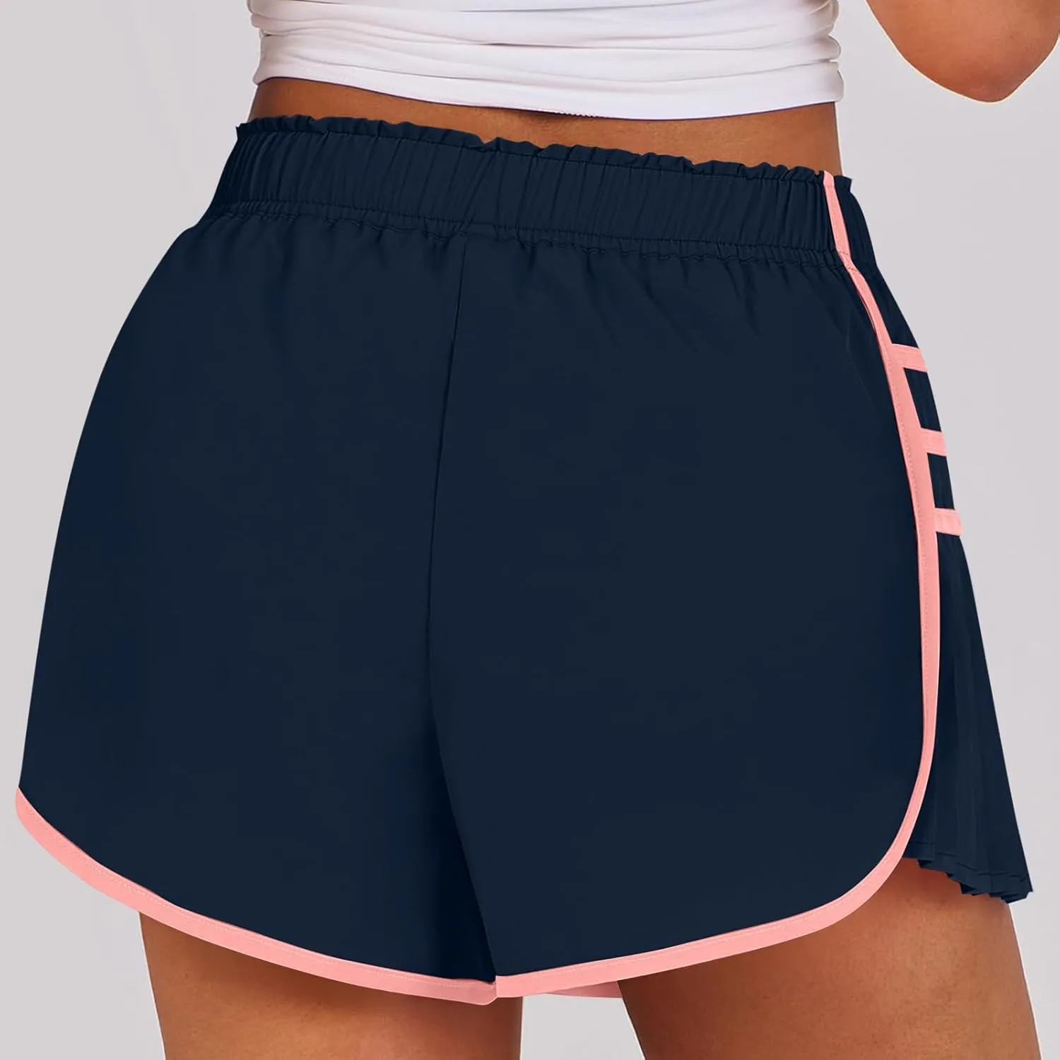 midelxp Women's Athletic Shorts High Waisted Contrast Color Quick Dry Running Shorts Comfy Loose Flowy Pleated Tennis Shorts