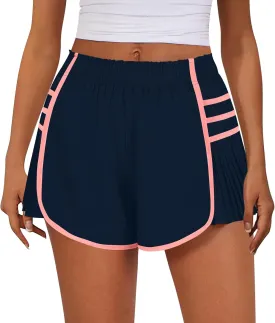 midelxp Women's Athletic Shorts High Waisted Contrast Color Quick Dry Running Shorts Comfy Loose Flowy Pleated Tennis Shorts